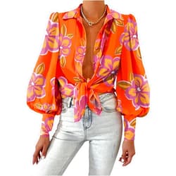 BTFBM Women Fashion Button Down Shirts Lapel V Neck Printed Solid Boho Long Sleeve Blouses Dressy Casual Summer Fall Top