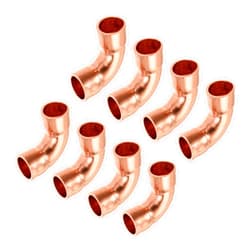 MECCANIXITY 90 Degrees Elbow Copper Pipe Fitting Brazing Connection 1/4 Inch ID for HVAC Cooling Equipment, Pack of 8