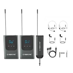 Phenyx Pro Dual Digital Wireless Microphone System, Portable Mini Receiver, 2x15 UHF Frequencies, 2 Bodypack Transmitters, Headset/Lapel Microphone for Singing, Karaoke (PDP-2-2B)