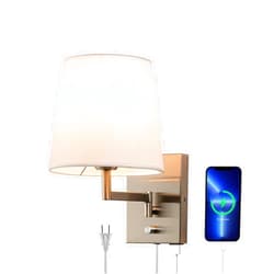 HELVAK Plug in Wall Light,Swing Arm Wall Sconces with Dimmable and USB Port, Wall Lights for Bedroom with White Fabric Linen Shade for Bedside Living Room Hallway, Nickel Finish