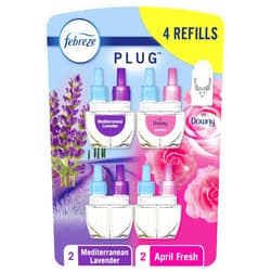 Febreze Odor-Fighting Fade Defy PLUG Air Freshener,Downy April Fresh, Mediterranean Lavender, .87 fl. oz. Oil Refills, 4 Refills (2 of Each)