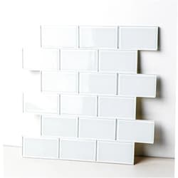 CASAPALACE Peel and Stick Glass Tile, Off-White Subway Tile Peel and Stick Backsplash Glass Tiles for Kitchen Bathroom Wall (5 Sheets, 4.23 SQ.FT.)