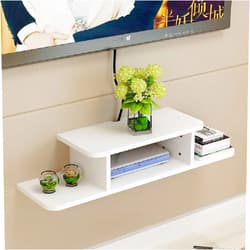 BiJun Floating TV Shelf Entertainment Center Wall Mounted Media Console Router DVD Shelf for One/PS4/Cable Box/DVD Players/Game Console Streaming Media Equipment (White, 35.4)