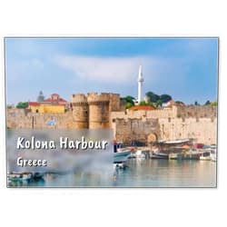 Photomagnet Kolona Harbour, Medieval Old Town, Rhodes City, Rhodes Island, Dodecanese, Design 2, Fridge Magnet