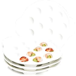 Okllen 4 Pack Ceramic Escargot Plates with 12 Holes and Handles, 9 Inch Seafood Snail Dish Footed Plates White Escargot Baking Dish Server for Home, Kitchen, Restaurant, Hotel, BBQ