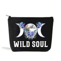 LEVLO Moon Phase Cosmetic Make Up Bag Moon Witch Gift Wild Soul Makeup Zipper Pouch Bag (Wild Soul Black)