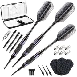 Viper by GLD Products Viper Bobcat Adjustable Weight Soft Tip Darts with Storage/Travel Case Black Coated Brass with Purple Rings 16 Grams (Adjustable to 18 and 19 Grams)