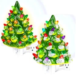 Dazzle Bright 2 Pack Ceramic Christmas Tree Night Light, UL Certified Nightlight Plug in, Vintage Christmas Decorations Indoor, Room Home Decor and Accessories, Night Light for Kids/Adults