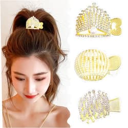 Generic Rhinestone Hairclips, Small Hair Clips for High Ponytail, Pearl Ponytail Holder, Nonslip Metal Hairclip, High Ponytail Claw Clip, Decorative Hair Claw Clips