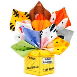 Urban Kiddy™ My First Animal Crate | Sensory Baby Tissue Toy Box, Montessori Toys for Infants & Toddlers, Imaginary Play, Colorful Crinkle Textured Pull Scarves, Educational Preschool Learning
