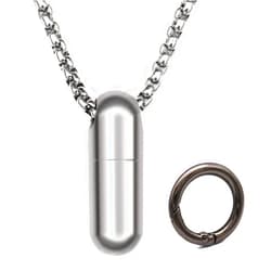 Haxtec Small Pill Box Necklace Titanium Mini Pill Case W/ 28