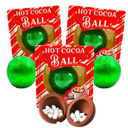 Needzo Hot Chocolate Melting Balls, Bulk Cocoa with Mini Marshmallows Inside, Cute Candy Stocking Stuffers Party Favor Pack of 3 (Peppermint)
