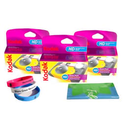 Kodak Power Flash Disposable Single Use Camera 800 ISO 35mm with Flash 27 Exposures (Multi Pack) Plus Bonus Silicone Wrist Band and a Microfiber Cleaning Cloth (3 Pack)