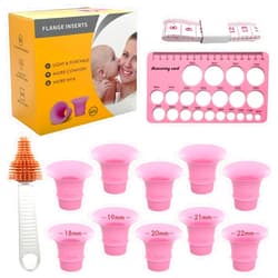 Yeabetter Flange Sizing Kit with 10PCS 18/19/20/21/22mm Flange Inserts for 24mm Most Breast Pump, Silicone Flange Size Kit 3 in 1 Include Nipple Ruler, Cleaning Brush, Pumping Breastfeeding Essentials