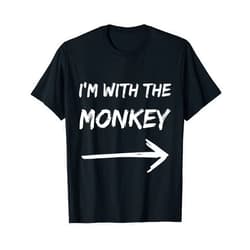 Last Minute Halloween Knocks Shirts Novelty I'm With The Monkey Funny Halloween Couples Family Matching T-Shirt