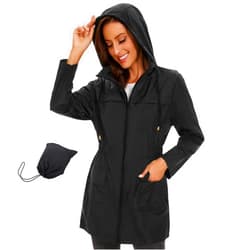 American Trends Rain Jacket Women Waterproof with Hood Windbreaker Jacket Travel Rain Coat Packable Lightweight Long Raincoat