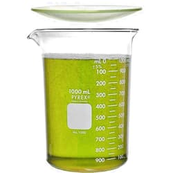 Corning Pyrex 1000-1L, 1000ml Glass Beaker with Corning Pyrex 9985-125, 125mm Watch Glass, Low Form Griffin, Double Scale (Single)