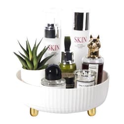 Anyoifax Makeup Perfume Organizer Tray 360 Degree Rotating Lazy Susan Skincare Lotion Organizer Spinning Cosmetics Storage for Dresser, Vanity, Bathroom Countertop, Small Ivory White