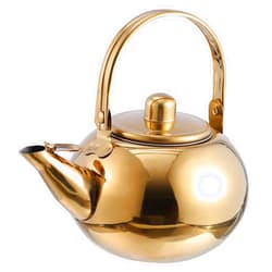 Generic 1pc Stainless Steel Pot Tea Pots Coffee Kettle Stovetop Metal Tea Kettle Teapots for Tea Party Whistling Stovetop Kettles Coffee Filter Tea Kettles Cast Iron Pot Household Handle (Gold 17.5X16.5X13CM)