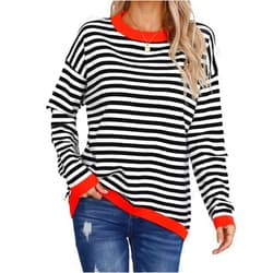 Missshine Womens Oversized Striped Sweater Color Block Long Sleeve Crew Neck Casual Pullover Sweater Y2K Shirt Tops