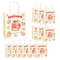 InThink 12 Pack Capybara Gift Bags for Kid Party Paper Bag with Handles Children Party Candy Goodie Favor Bags for Birthday Halloween Sweets (Vertical Stripes)