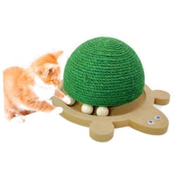 Fhiny Cats Scratching Ball, Natural Sisal Scratching Toy with Roller Track Toys and Wooden Base Kitten Turtle Shape Scratch Post for Indoor Cats Interactive Training Exercise Scratcher for Small Pets