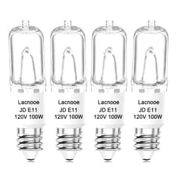 Lacnooe E11 Bulb, JDE11 120V 100W Halogen Light Bulbs, T4 E11 Mini Candelabra Base, Dimmable 2700K Warm White, 4PCS E11 Light Bulb for Chandeliers, Candelabra, Ceiling Fan, Table Lamps, Cabinet Lighting