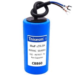 Tnisesm 35uF CBB60 Run Capacitor 450V AC 2 Wires for Start-up of AC Motors with Frequency of 50Hz/60Hz Washing Machines, Air Conditioners, Refrigerators & Water Pumps