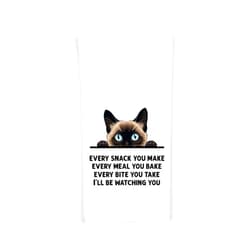 Ten Squared Siamese Cat Every Snack You Make Flour Sack Kitchen Towel with Hanging Loop Funny Peeking Kitty Dish Cloth Housewarming Hostess Birthday Christmas Gift