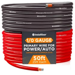 InstallGear 1/0 Gauge Wire (50ft) Copper Clad Aluminum CCA - Battery Cable, Car Amplifier Power and Ground Wire - Automotive Wire, Car Audio Speaker Stereo, RV Trailer, Welding Cable, Primary Wiring