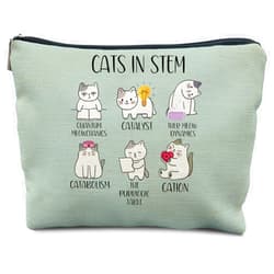 RYYCDOI Funny Science Cat Makeup Bag - Science Gifts for Women & Cat Lovers, Chemistry Teacher Gifts, Cats in STEM Cosmetic Pouch