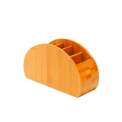 OSCO Bamboo Remote Organiser | 5 Compartments | Office Tidy | TV Control Storage | Pen Holder | Makeup sorter | Cosmetics Display | H11.9 x W22.3 x D8.2 cm |