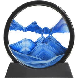 KPNUWN Moving Sand Art Liquid Motion, 3D Deep Sea Sandscape Color Quicksand Decor, Round Glass Moving Sand Art Picture Relaxing Desktop Home Office Work Decor (Blue, 7 inch)