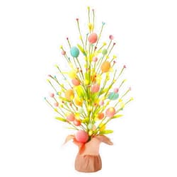 RoseCraft Easter Decorations, Artificial 18 Inch Pre-Lit Easter Egg Tree Tabletop Decor with Delicate Ornaments, for Home Party Wedding Holiday Spring Summer Decoration, Pink/Blue/Yellow.