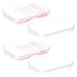 Suclain 4 Pieces Bacon Keeper Plastic Deli Meat Saver with Lids Airtight Cold Cuts Cheese Container for Fridge Food Refrigerator Storage Box Shallow Low Cookie Holder, 9.65 x 7.28 x 1.38''