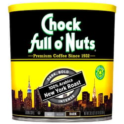 Chock Full o' Nuts Chock Full o’Nuts New York Roast, Dark Roast Ground Coffee – Gourmet Arabica Coffee Beans – Bold, Full-Bodied and Intense Coffee (30.5 Oz. Can)