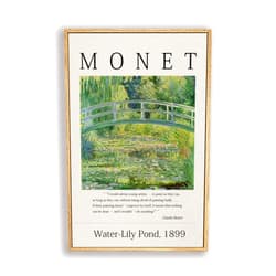 Zzuyi Framed Canvas Print Wall Art Claude Monet The Water Lily Pond Japanese Bridge Impressionist Art Print Claude Monet Nature Landscape Art Reproduction for Living Room, Bedroom, Office- 12