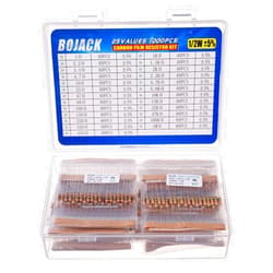 BOJACK 1000 Pcs 25 Values Resistor Kit 1 Ohm-1M Ohm with 5% 1/2W Carbon Film Resistors Assortment