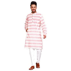TOSQP27 Mens Pure Cotton Kurta Pajama Set Gift Printed Knee-Length Casual Wear Ethnic Long Sleeve Top for Wedding Festival