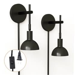 Nathan James Tamlin Wall Light Fixture, Wall Mounted 1-Light Lamp, Plugin Sconce with On/Off Switch for Living Room, Reading Nook or Bedroom, Matte Black, Set of 2