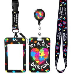Whaline Autism Awareness ID Badge Holder with Retractable Reel Inspirational Hearts ID Holder with Breakaway Lanyards for Autistic Pride Day Office School Hospital Gifts Supplies