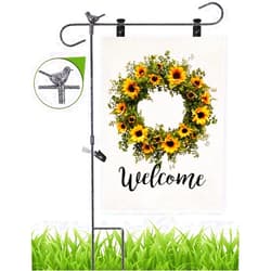 WEVONIGU Update Wrought Iron Yard Garden Flag Pole, Premium Garden Flag Pole Holder Metal Powder-Coated Weather-Proof Paint with one Tiger Clip and two Spring Stoppers without flag (Black)