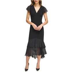 Tommy Hilfiger Women's Flutter Sleeve High Low Tiered Skirt Dress