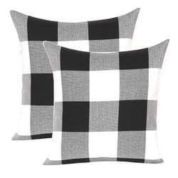 HHYYKV Plaid Throw Square Pillow Covers Cushion Case Set Light Soft Cushion Covers Cotton Linen Decor Black and White for Sofa Bedroom Car Pack of 2, 18