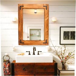 YOSHOOT Rustic Wooden Framed Wall Mirror, Natural Wood Bathroom Vanity Mirror for Farmhouse Decor, Vertical or Horizontal Hanging, 32