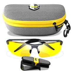 BLUPOND Night Driving Glasses For Men/Women - HD Yellow Vision for Maximum Clarity - Knight Visor (Titanium/Grey Case, Yellow Amber)