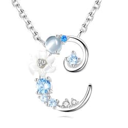 VIKI LYNN Initial Necklace for Women 925 Sterling Silver Initial A to Z Letter Pendant Necklace with Blue Flower Cubic Zirconia Birthday Engagement Gift for Women,Mom, Couple
