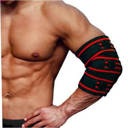 M MANUEKLEAR MANUEKLEAR Elbow Sleeves for Weightlifting, Elbow Compression Sleeves for Men, Adjustable Elbow Wraps for Weightlifting, Supportive Elbow Straps Brace for Lifting Weight Bodybuilding Powerlifting (Elbow Sleeves Red（1 pair）, L(11-12inches))