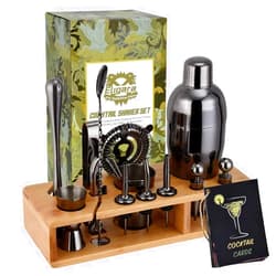 Eligara 23-Piece Bartender Kit Cocktail Shaker Set: Stainless Steel Bar Tools with Sleek Bamboo Stand & Cocktail Recipes Booklet | Ultimate Drink Mixing Adventure