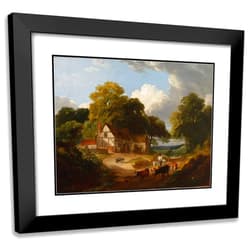 ArtDirect Robert Ladbrooke 18x15 Black Modern Frame and Double Matted Museum Art Print Titled - Barnyard Scene